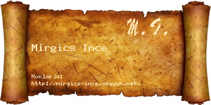 Mirgics Ince névjegykártya